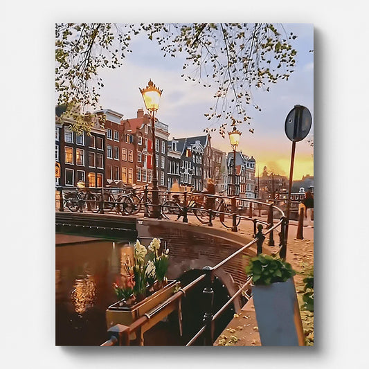 Herbst in Amsterdam – Malen nach Zahlen auf gespannter Leinwand
