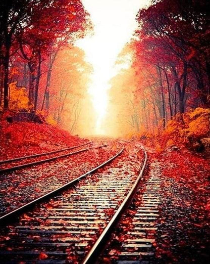 Autumn Railway Tracks Paint by Numbers for adults