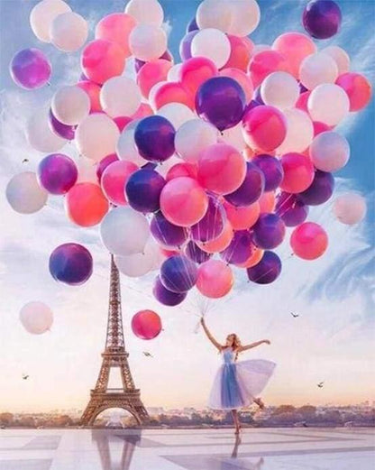 Luftballons am Eiffelturm – Malen nach Zahlen für Erwachsene