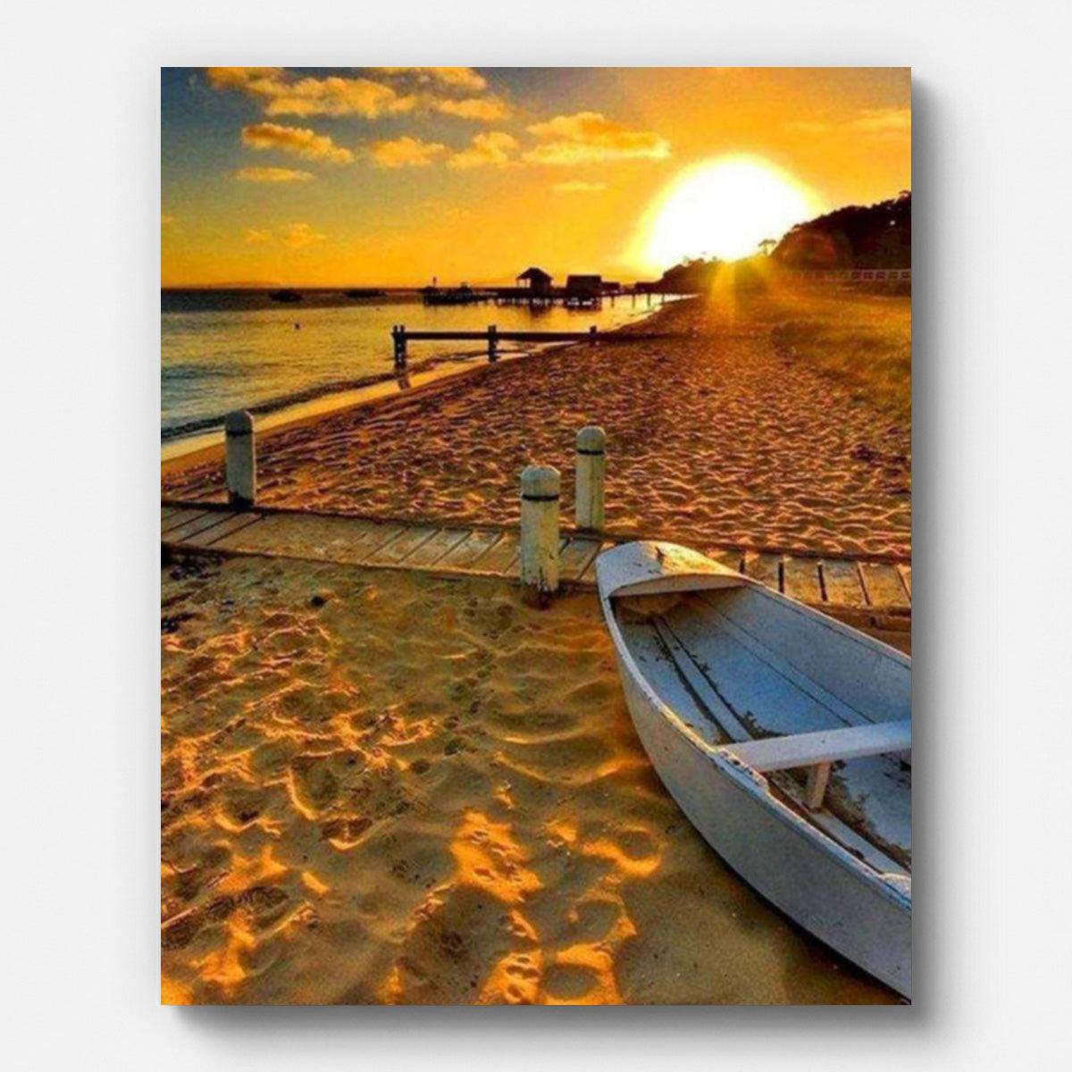 Beach at Sunset Paint by Numbers shown on a stretched canvas