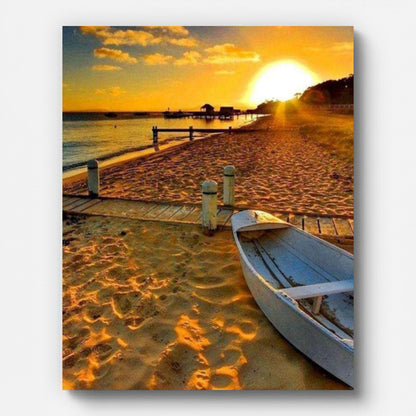 Beach at Sunset Paint by Numbers shown on a stretched canvas