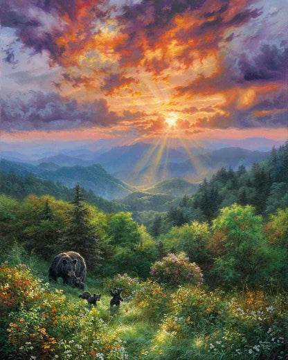 Bear Family at Mountain Sunset Paint by Numbers for adults