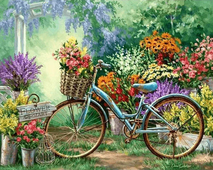 Bicycle with Flowers Paint by Numbers for adults
