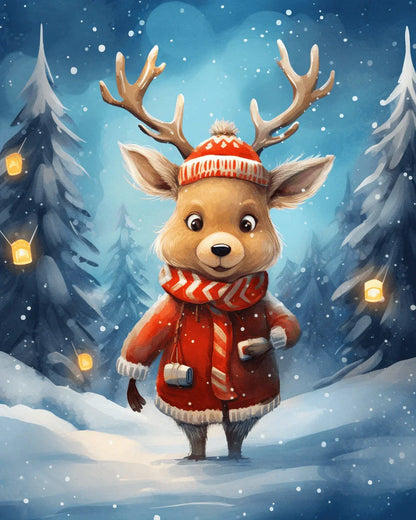 Cartoon Christmas Deer Paint by Numbers