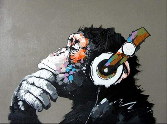 Chimpanzee Wearing Headphones Free Shipping - Paintarthub