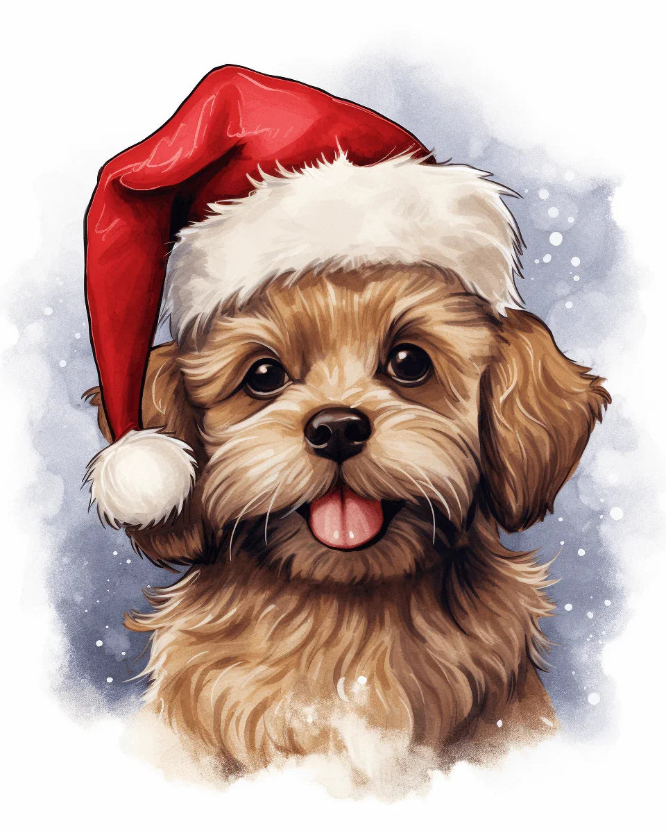 Christmas Dog in Santa Hat Paint by Numbers