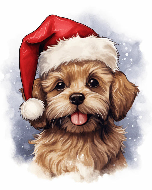 Christmas Dog in Santa Hat Paint by Numbers