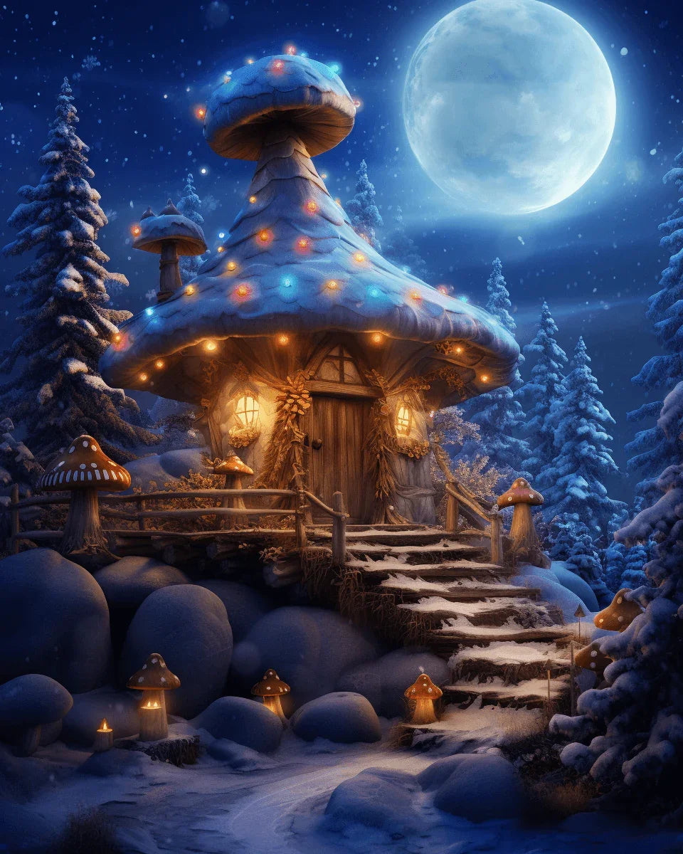 Christmas Mushroom House Paint by Numbers