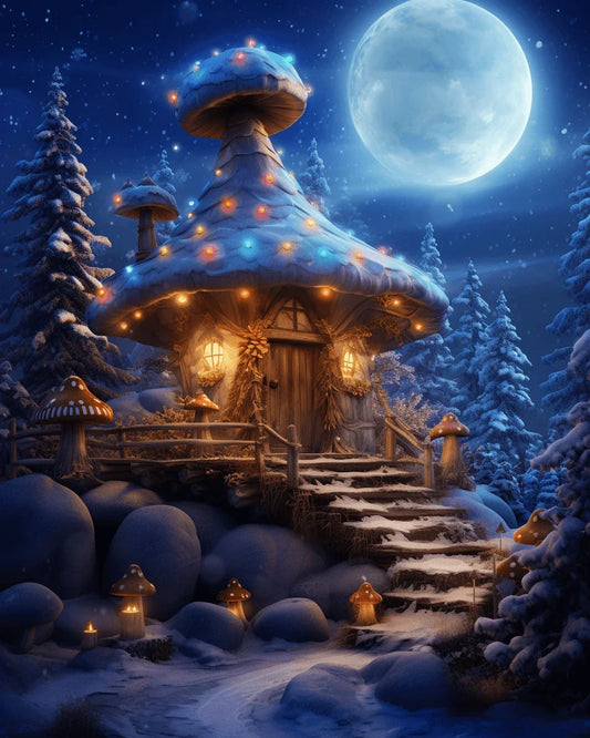 Christmas Mushroom House Paint by Numbers