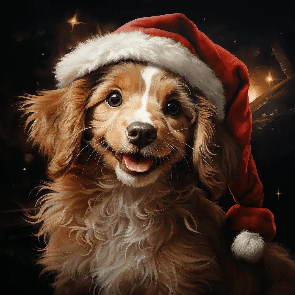 Christmas Puppy in Santa Hat Paint by Numbers