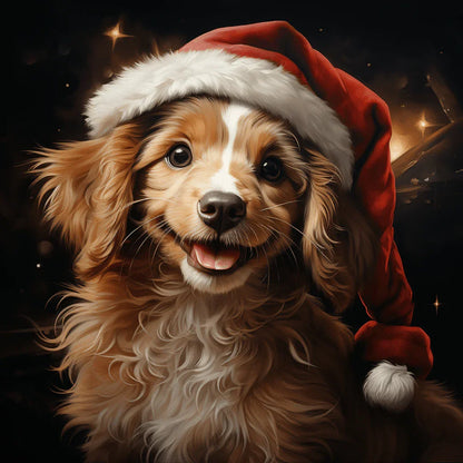 Christmas Puppy in Santa Hat Paint by Numbers