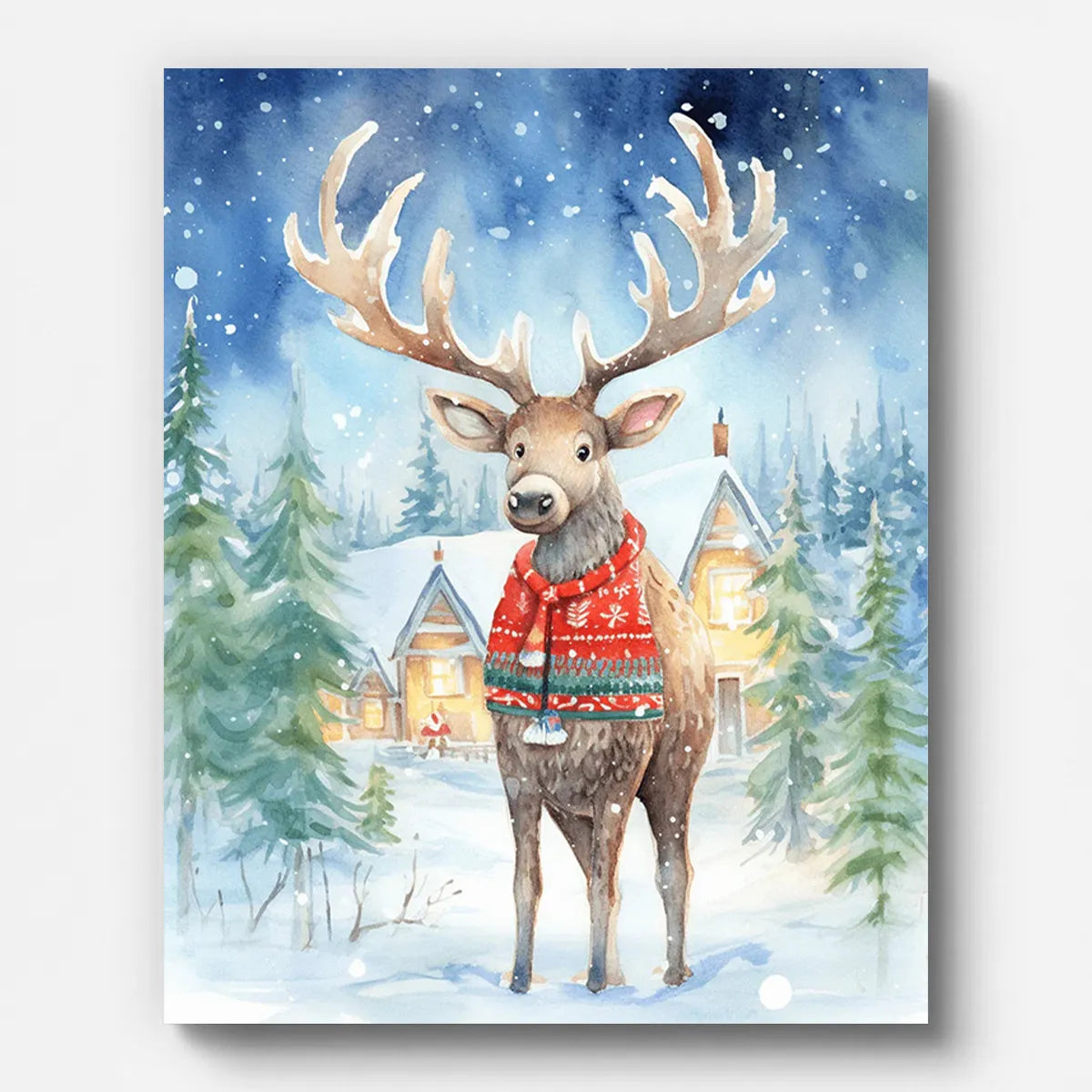 Christmas Reindeer Paint by Numbers shown on a stretched canvas