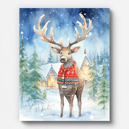 Christmas Reindeer Paint by Numbers shown on a stretched canvas
