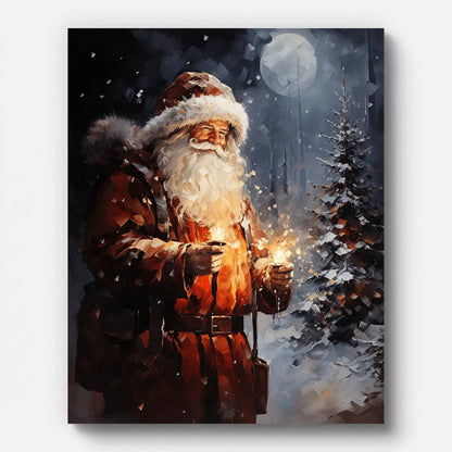 Christmas Santa Claus Paint by Numbers shown on a stretched canvas