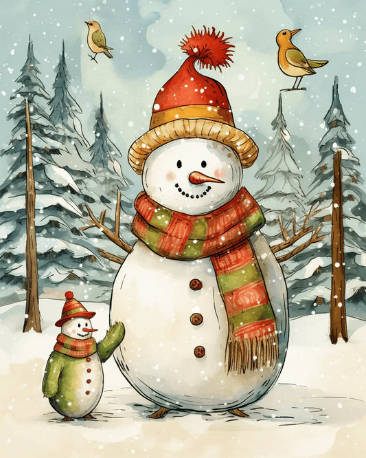 Christmas Snowman and Birds Paint by Numbers