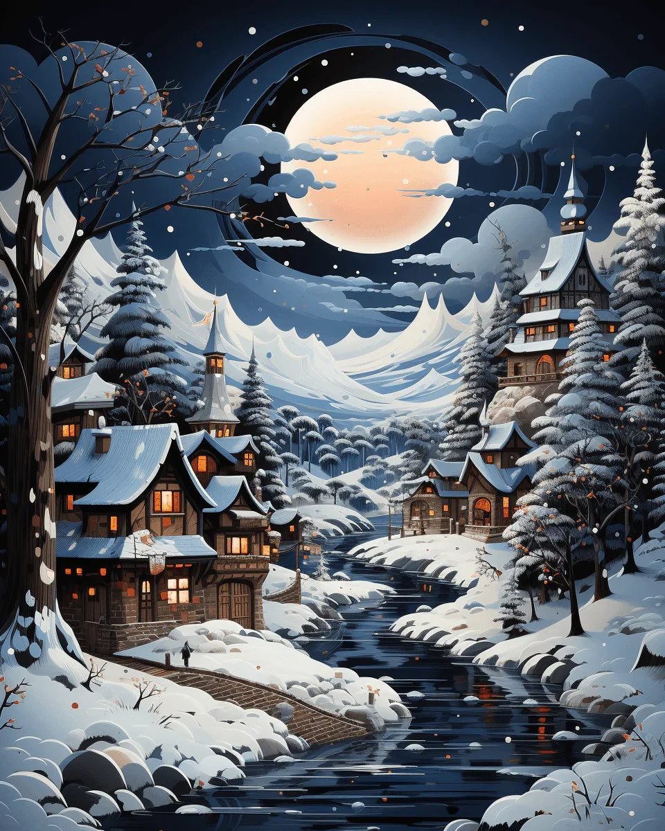 Christmas Snowy Alley Paint by Numbers