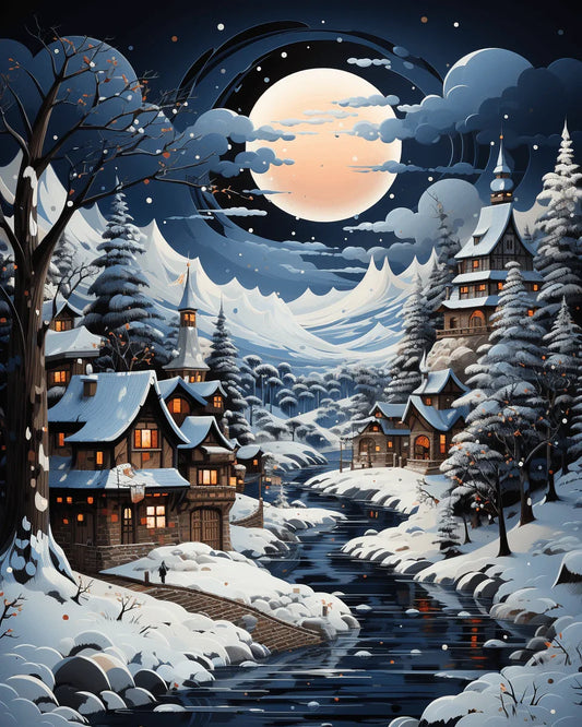 Christmas Snowy Alley Paint by Numbers