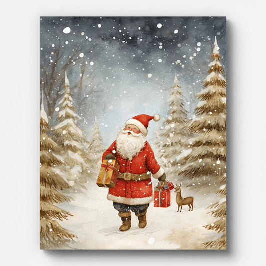 Classic Santa Claus Paint by Numbers shown on a stretched canvas