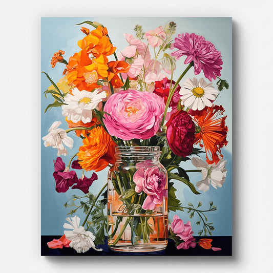 Colorful Bouquet in a Vase Paint by Numbers shown on a stretched canvas