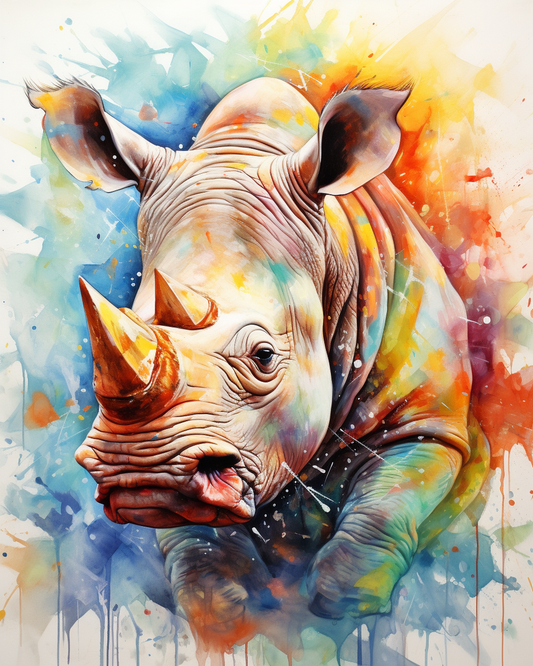 Colorful Rhinoceros Paint by Number Free Shipping - Paintarthub