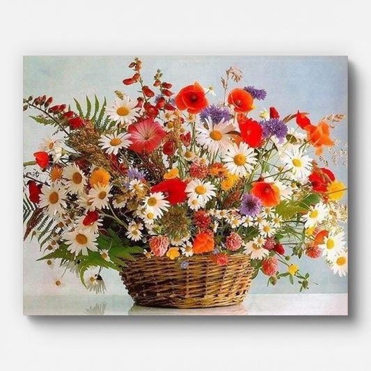 Countryside Wildflower Bouquet Paint by Numbers shown on a stretched canvas
