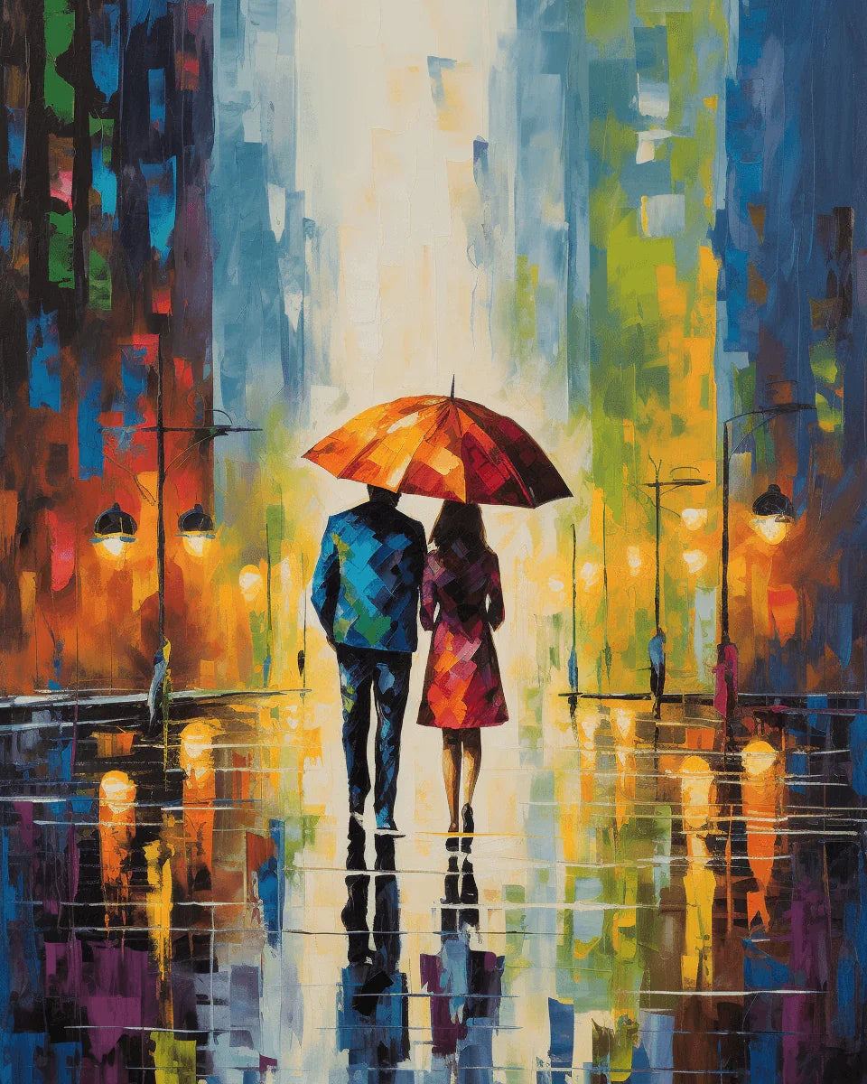 Couple Walking in the Rain Paint by Numbers for adults