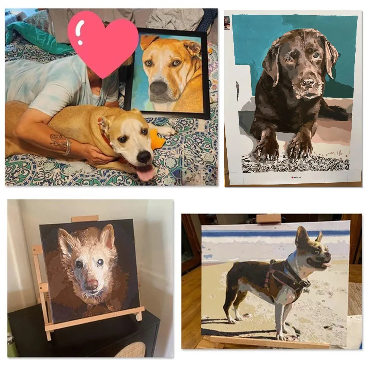 Custom dog paint by numbers portraits created from customers' pet photos