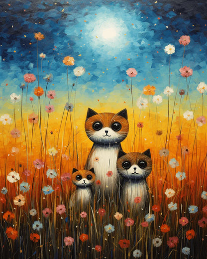 Cute Cat Family in Wildflowers Paint by Numbers for adults