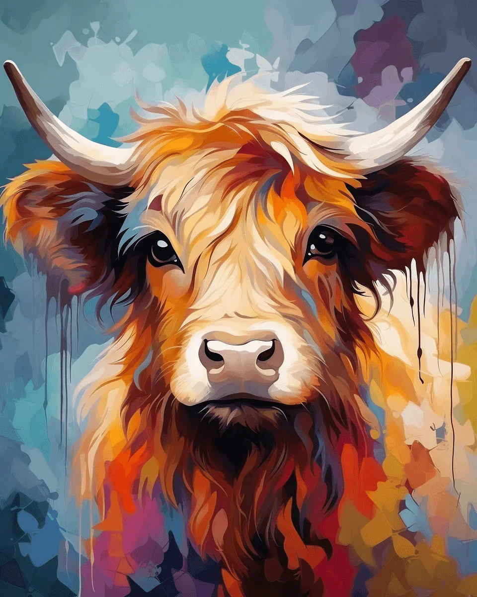 Cute Highland Cow Portrait Paint by Numbers for adults