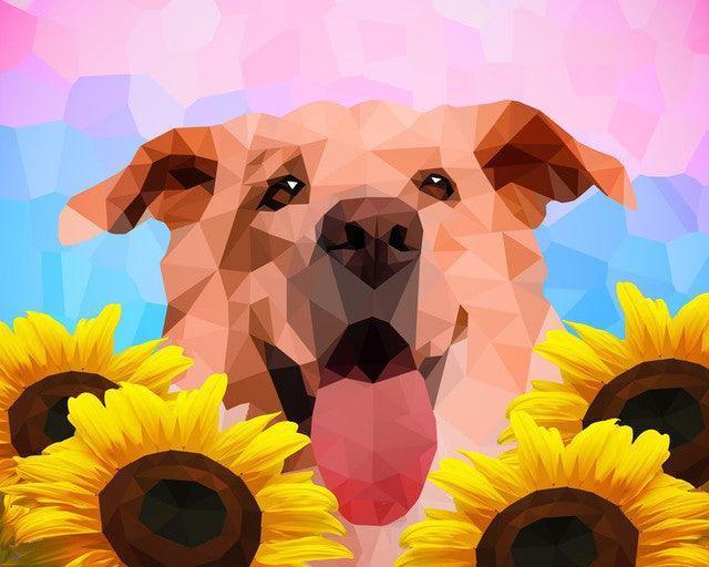 Cute Puppy with Sunflowers Paint by Numbers for adults
