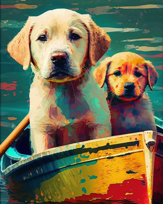 Dogs Rowing A Boat Paint by Number Free Shipping - Paintarthub