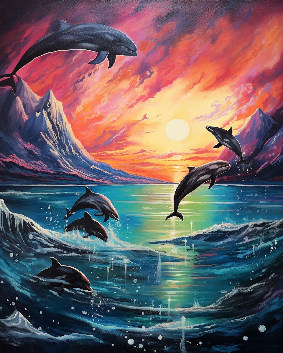 Dolphins Leaping Out of The Water Free Shipping - Paintarthub