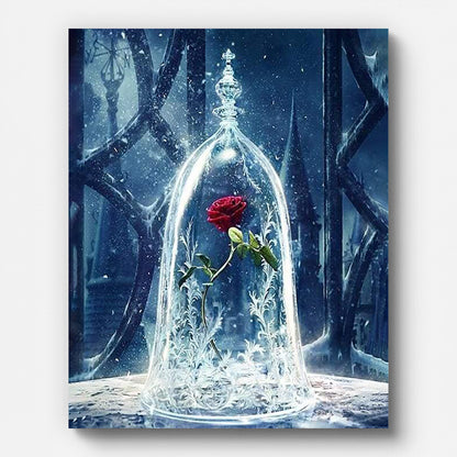 Enchanted Rose Under Glass Paint by Numbers shown on a stretched canvas