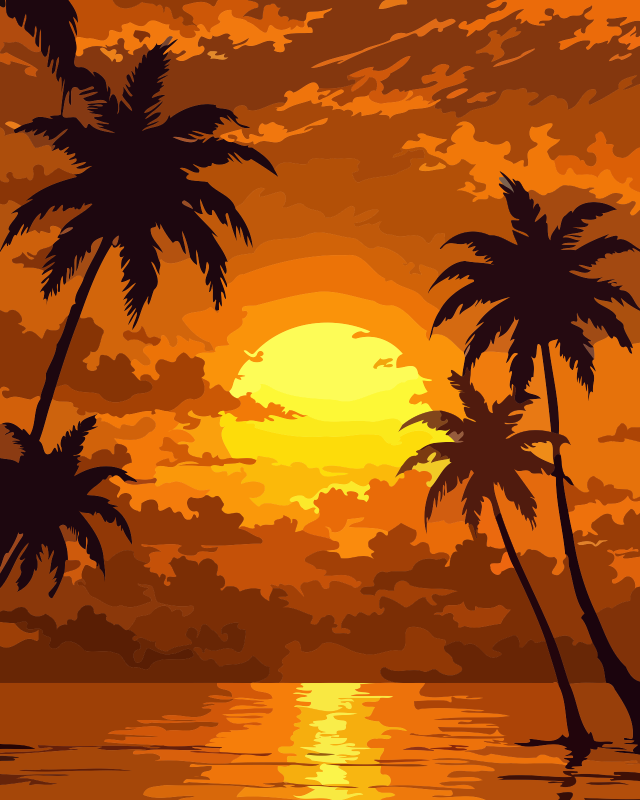 Tropical Sunset Palm Silhouette Paint by Numbers for Adults by Paintarthub