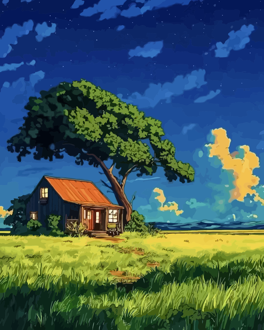 Starry Countryside Cottage Paint by Numbers for Adults by Paintarthub