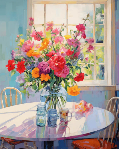 Flower Bouquets on a Table Paint by Numbers for adults