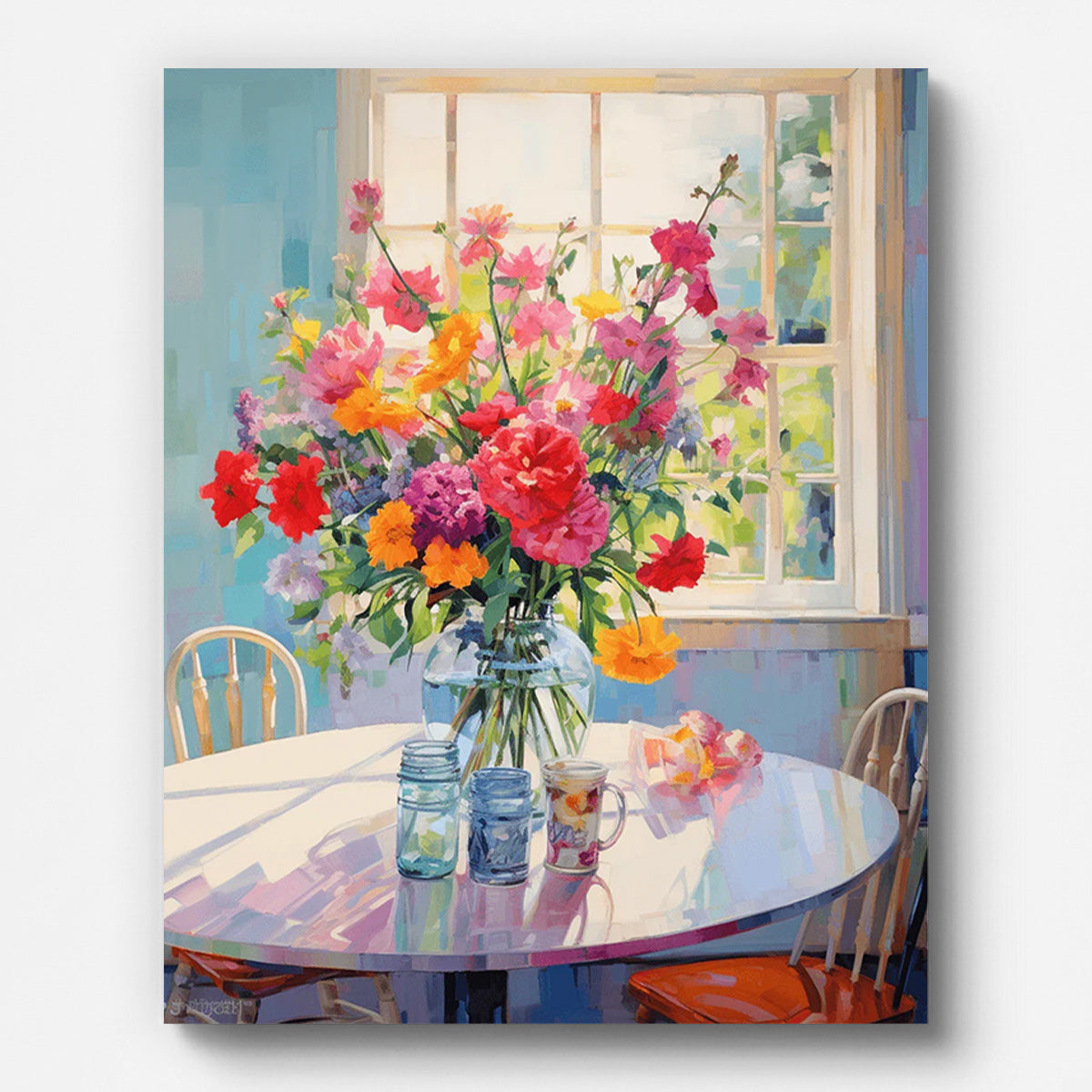 Flower Bouquets on a Table Paint by Numbers shown on a stretched canvas