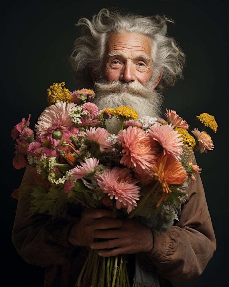 Flowers and Old man Paint by Numbers Free Shipping - Paintarthub