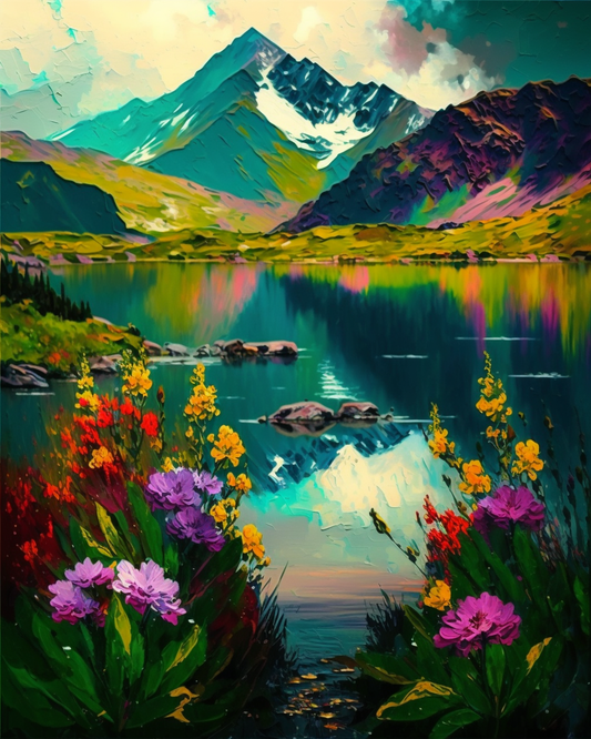 Flowers by The Lake Paint by Number Free Shipping - Paintarthub