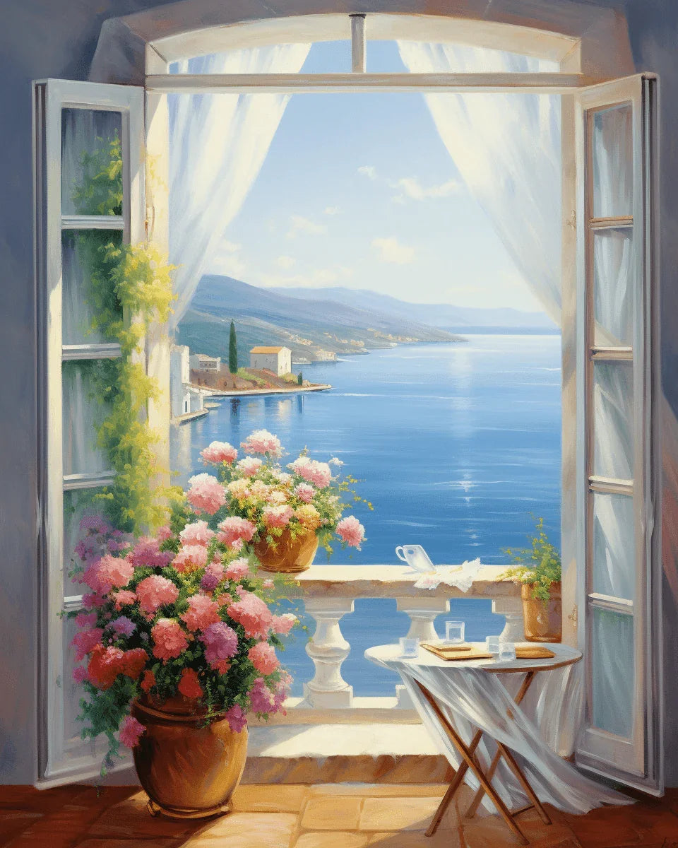 Flowers Overlooking the Sea Paint by Numbers for adults