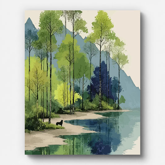 Forest Lake Paint by Numbers shown on a stretched canvas