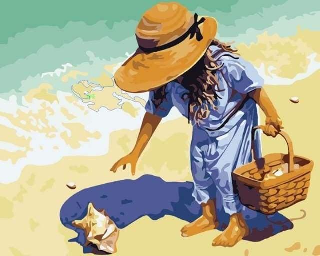 Mädchen sammelt Muscheln – Malen nach Zahlen für Erwachsene