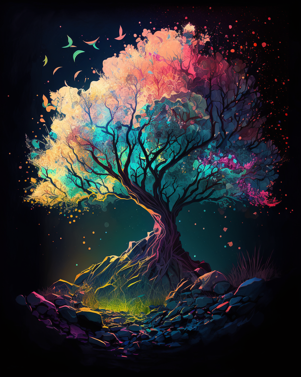 Glowing Trees at Night Paint by Number Free Shipping - Paintarthub