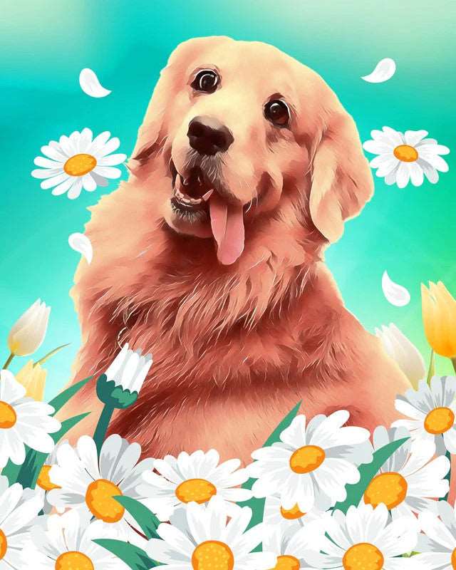 Golden Retriever and Daisies Diamond Painting Free Shipping - Paintarthub