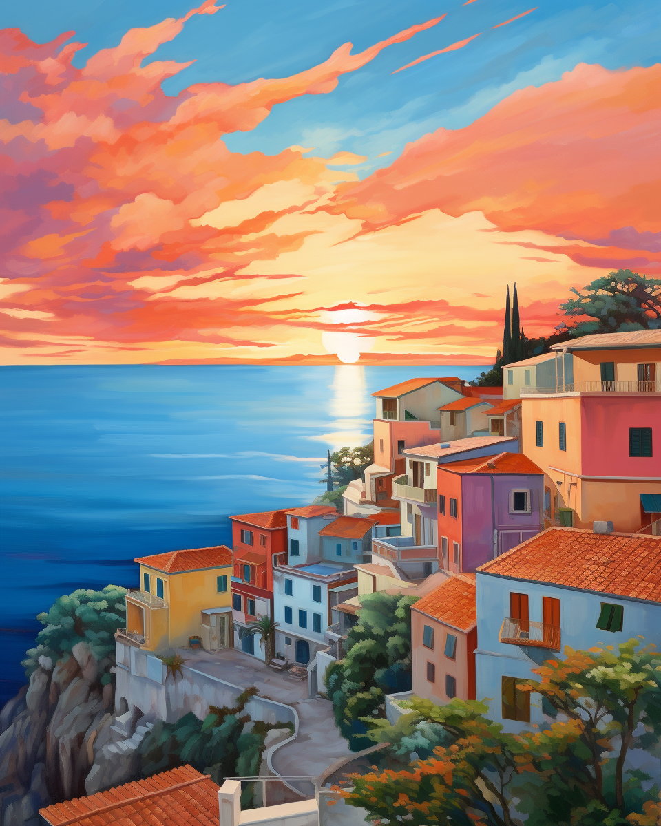 Greek Seaside Town Paint by Number Free Shipping - Paintarthub