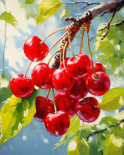 Green Leaves and Cherries Free Shipping - Paintarthub