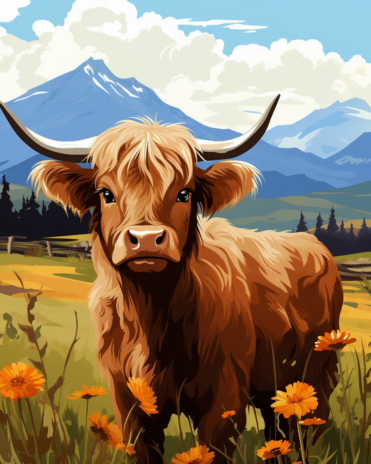 Highland Cow and Flower Paint by Number Free Shipping - Paintarthub