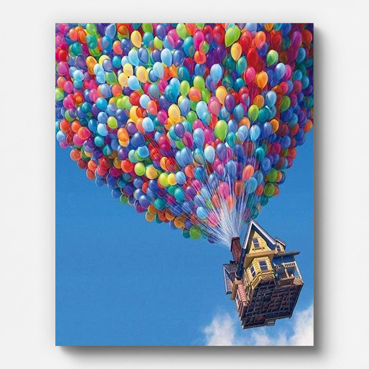 Haus an bunten Ballons – Malen nach Zahlen auf gespannter Leinwand