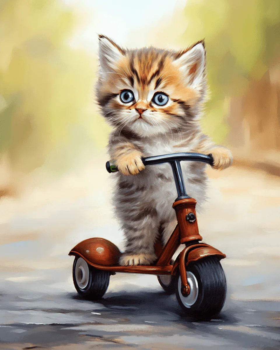 kitten Riding Bike Paint by Numbers for Adults by Paintarthub