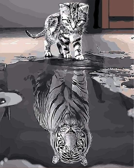 Kitten and Tiger Reflection Paint by Numbers for adults